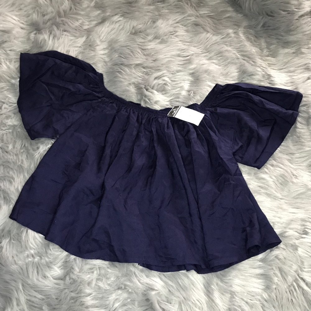 Dark blue off the shoulder crop top